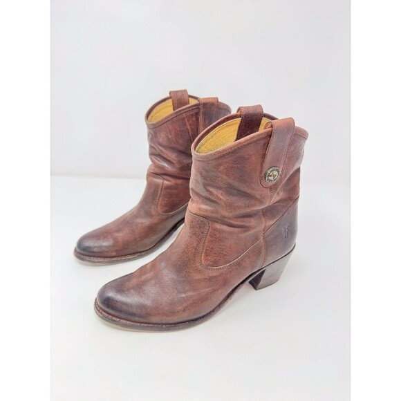 FRYE Jackie Womens Western Boots Brown Leather Button Short Booties Heeled US 11 - Picture 5 of 12
